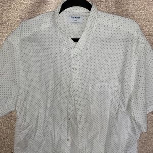 White with Blue Pocka Dot Button Shirt